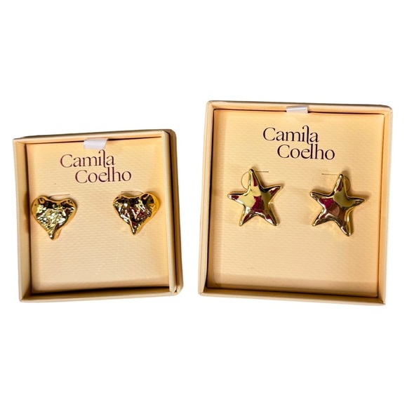 Camila Coelho Gold Heart & Star Statement Earrings Set – Viral Designer Jewelry - Picture 1 of 4